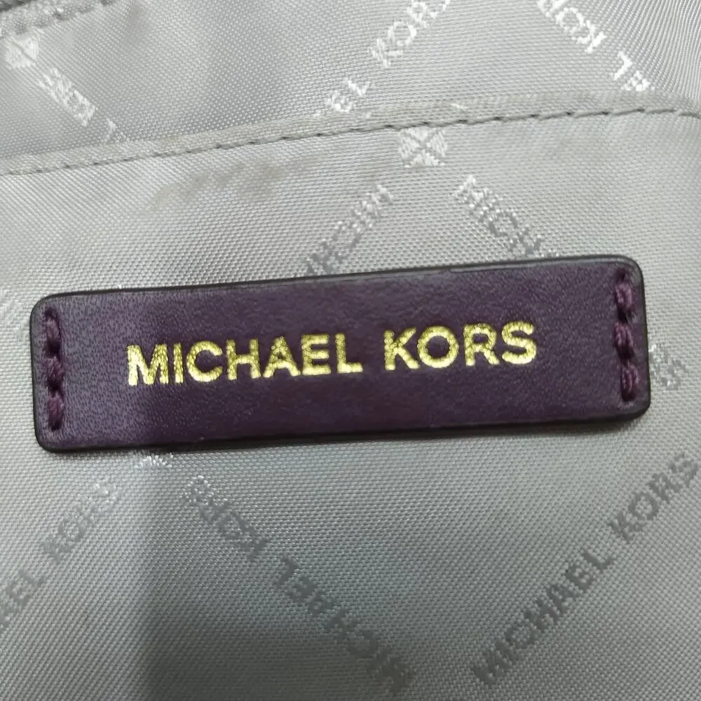 Michael Kors Aria Purple Pebbled Leather Studded Zipper Closure Shoulder Bag